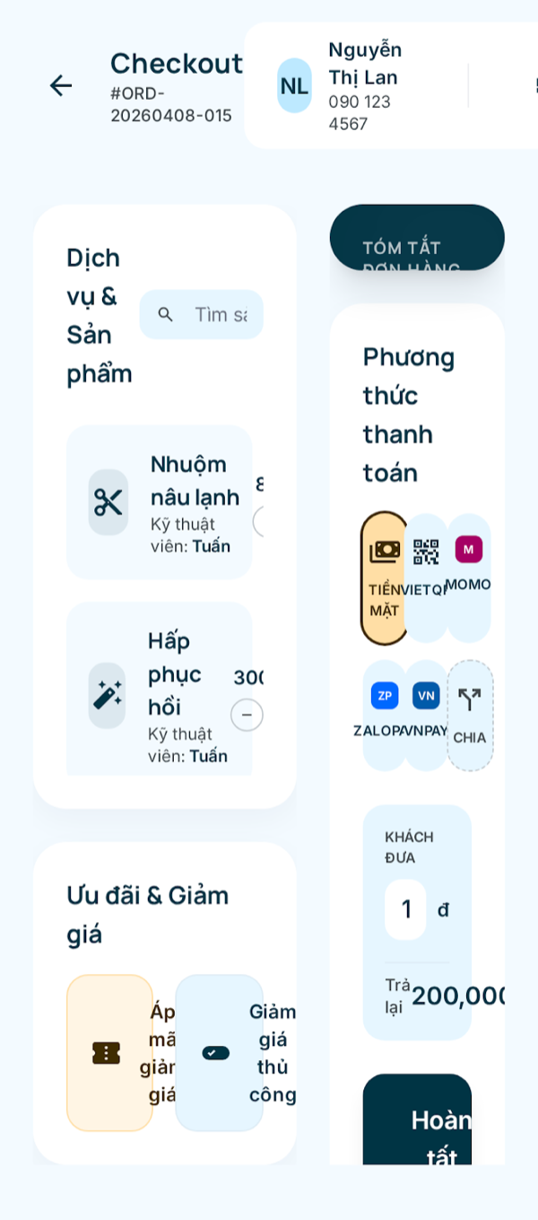 Màn hình POS thanh toán