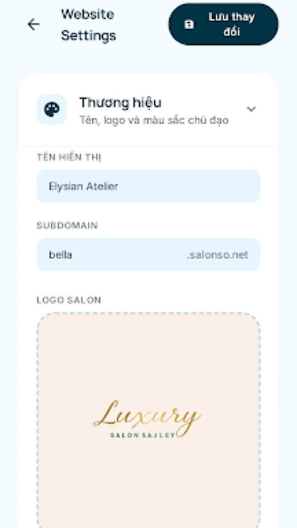 Ảnh crop đúng vùng thao tác thư viện template: Vào Cài đặt → Website đặt lịch